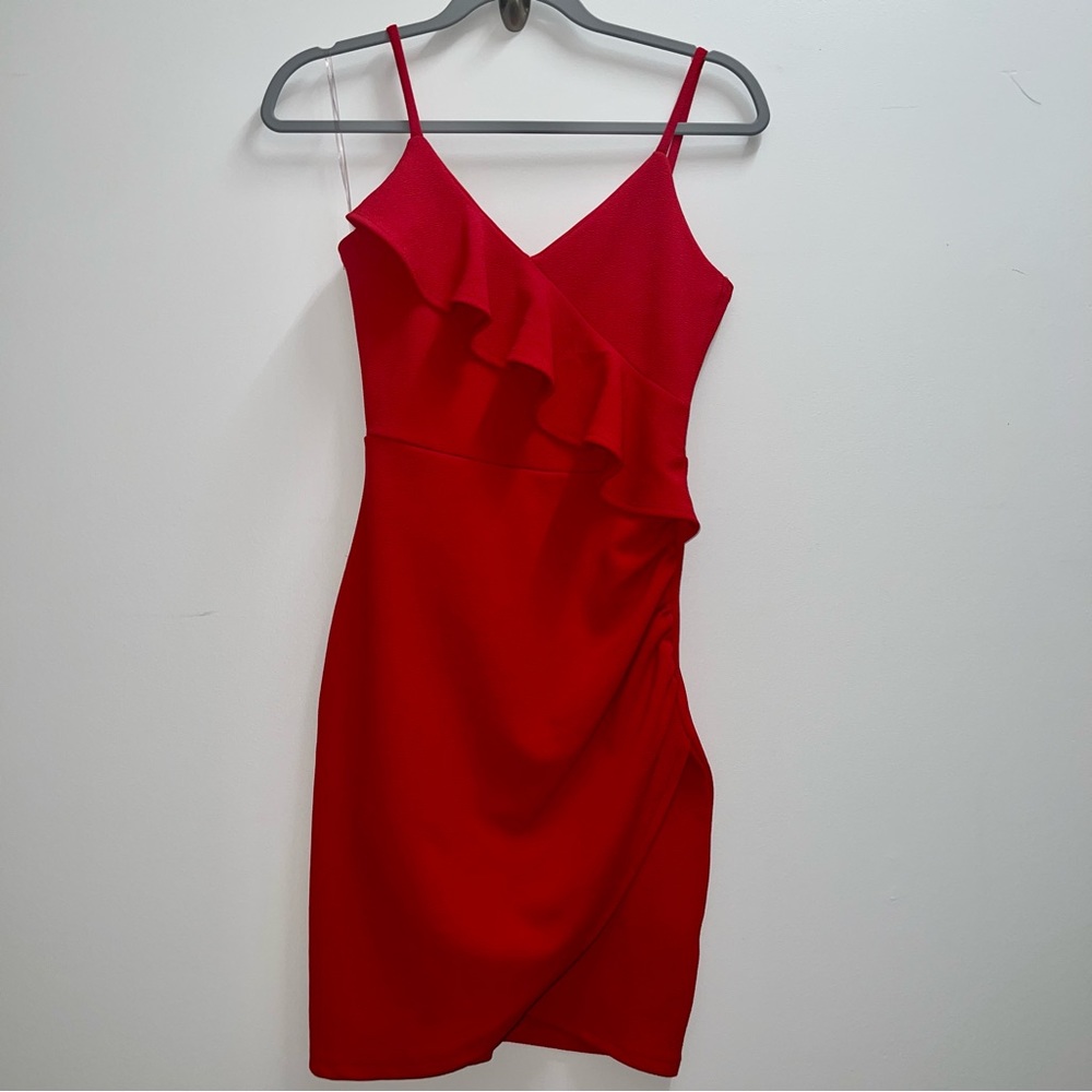 Almost Famous Red Asymmetrical Ruffled Dress Small